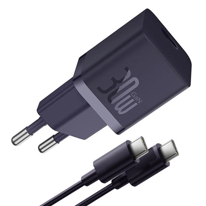 Mrežni punjač s USB-C kabelom Baseus GaN Mini 1C, 30W, 3A, 1 x USB-C, Ljubičasti P10110902523-00