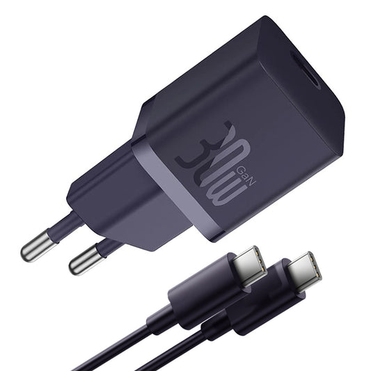 Mrežni punjač s USB-C kabelom Baseus GaN Mini 1C, 30W, 3A, 1 x USB-C, Ljubičasti P10110902523-00