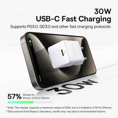 Punjač mreže s USB-C kabelom Baseus Palm, 30W, 3A, 1 x USB-C, Bijeli P10111605213-01