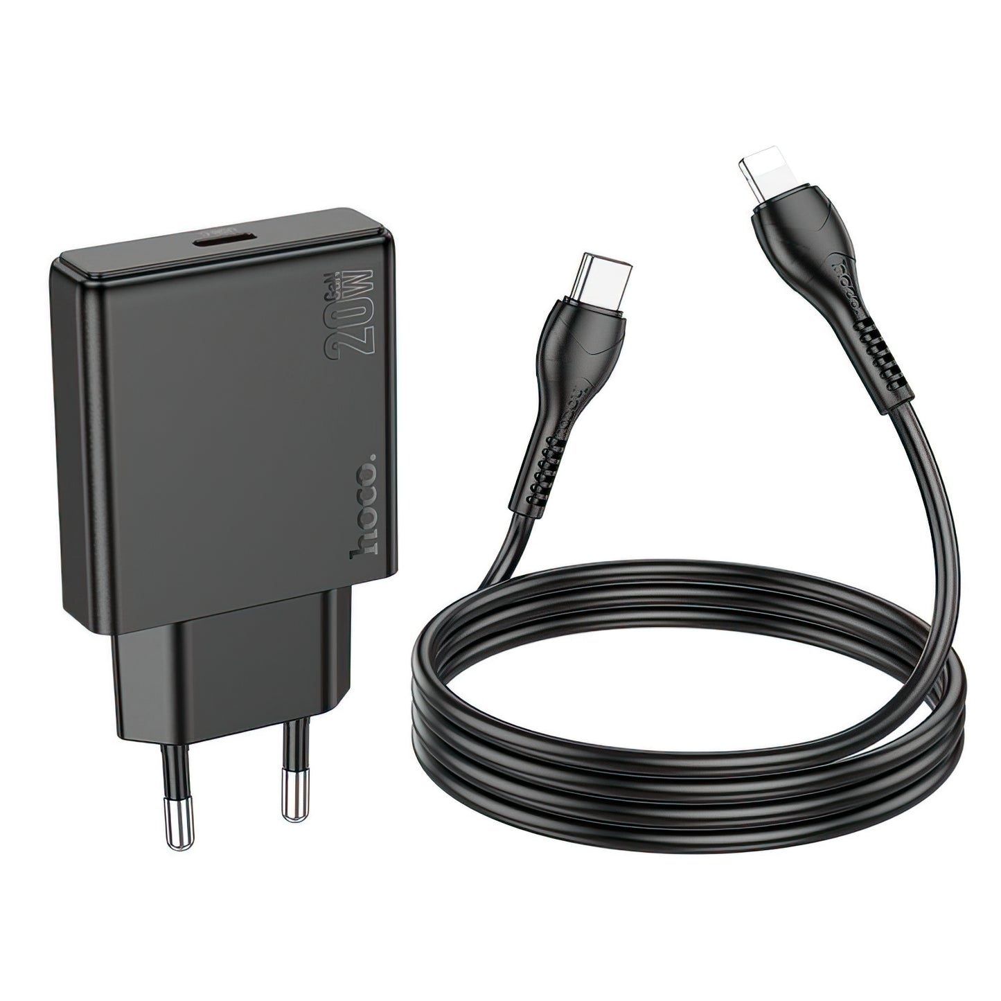 Punjač za mrežu s Lightning kabelom HOCO N37, 30W, 3A, 1 x USB-C, Crni
