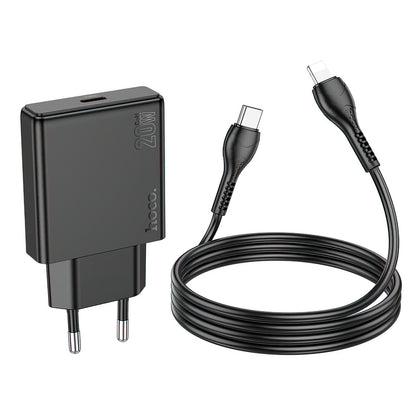 Punjač za mrežu s Lightning kabelom HOCO N37, 30W, 3A, 1 x USB-C, Crni