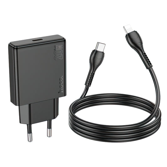 Punjač za mrežu s Lightning kabelom HOCO N37, 30W, 3A, 1 x USB-C, Crni