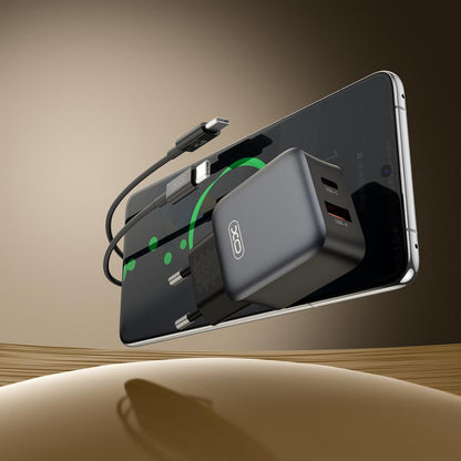 Punjač za mrežu s USB-C kabelom XO Design L156, 30W, 3A, 1 x USB-A - 1 x USB-C, Crni