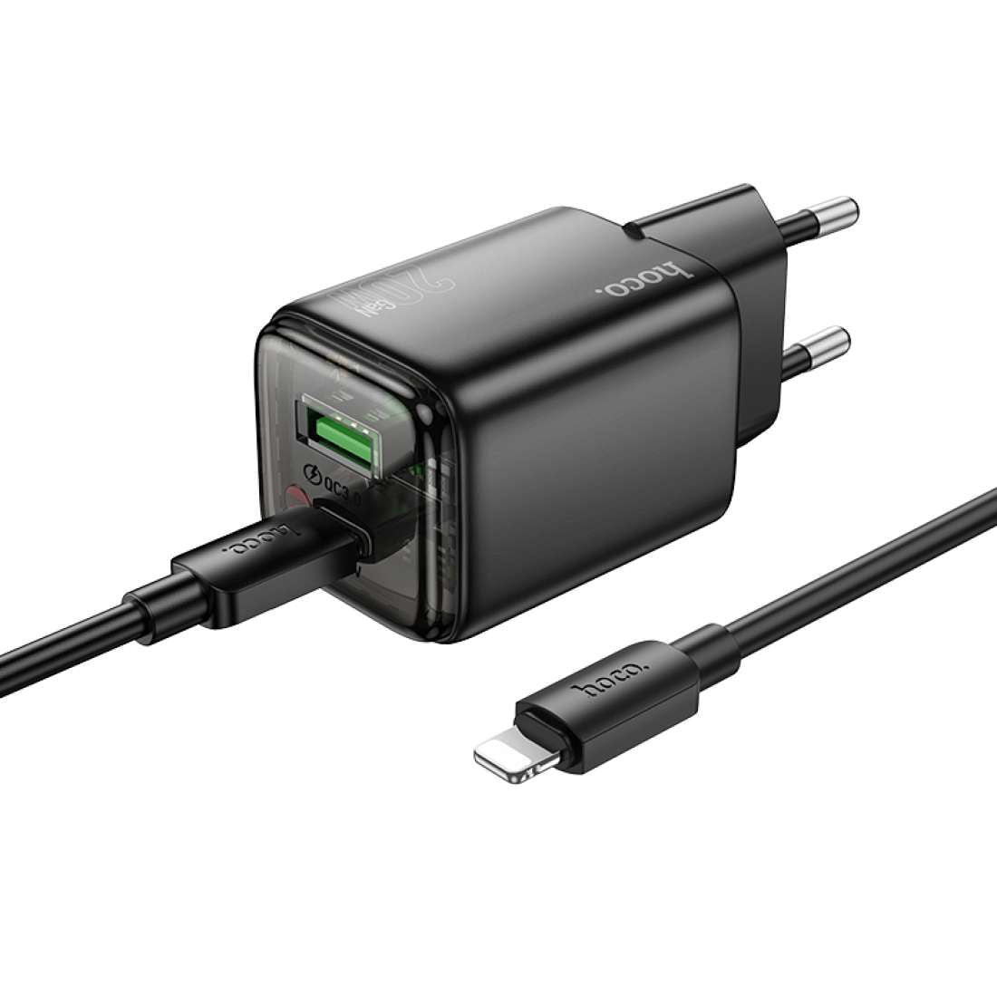 Punjač za mrežu s Lightning kabelom HOCO N52, 20W, 3A, 1 x USB-A - 1 x USB-C, Crni