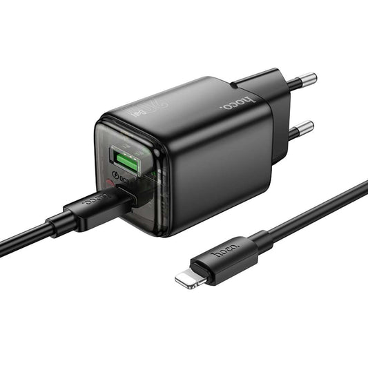 Punjač za mrežu s Lightning kabelom HOCO N52, 20W, 3A, 1 x USB-A - 1 x USB-C, Crni