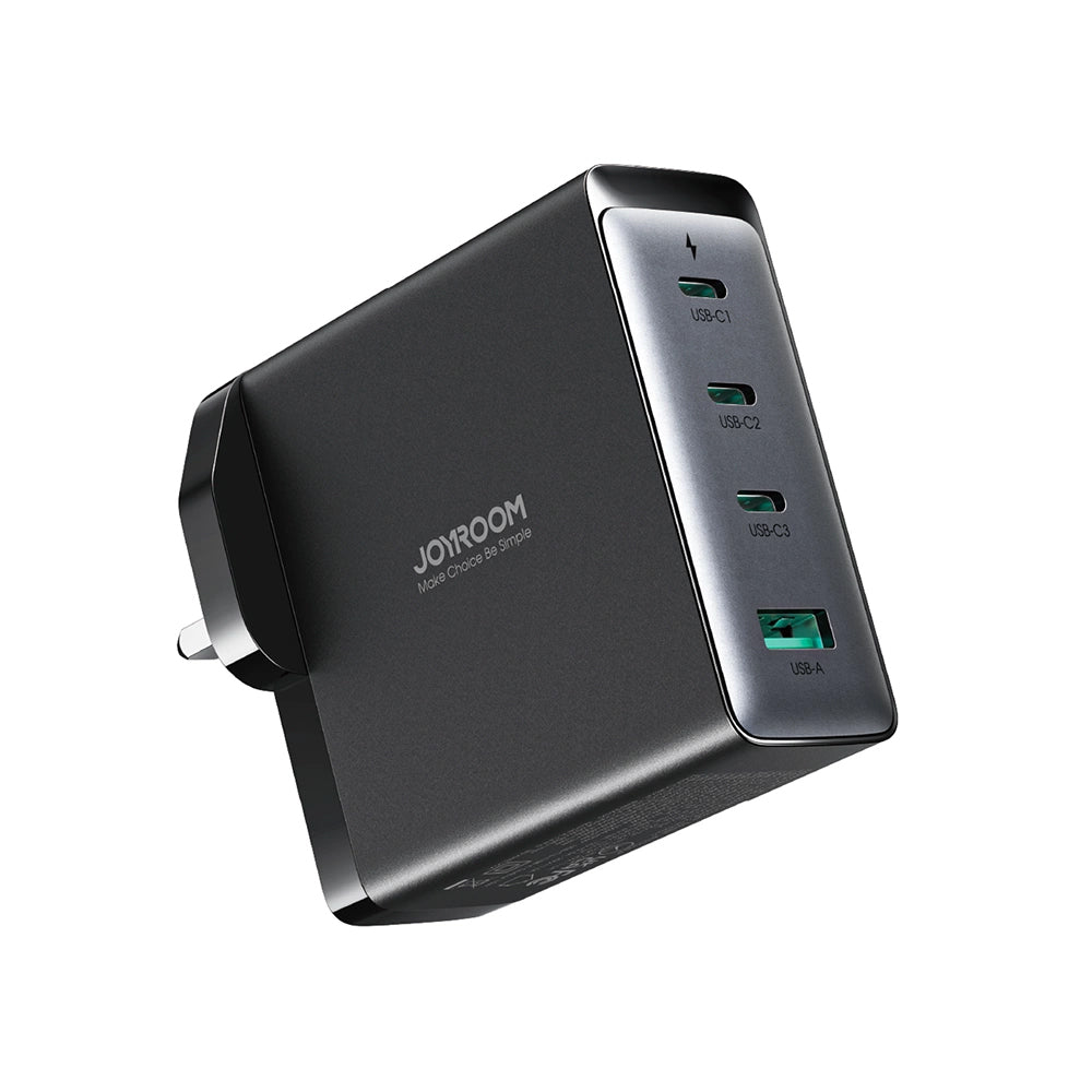 Mrežni punjač s USB-C kabelom Joyroom JR-TCG05UK, 140W, 5A, 1 x USB-A - 3 x USB-C, UK, Crni