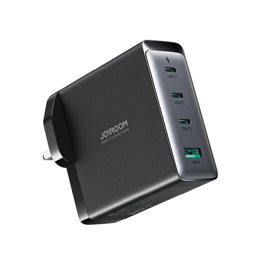 Mrežni punjač s USB-C kabelom Joyroom JR-TCG05UK, 140W, 5A, 1 x USB-A - 3 x USB-C, UK, Crni