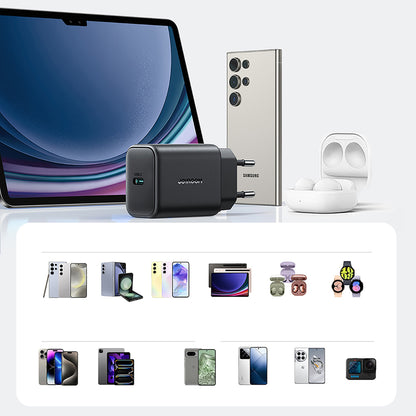 Punjač za mrežu s USB-C kabelom Joyroom JR-TCF23, 25W, 3A, 1 x USB-C, Crni