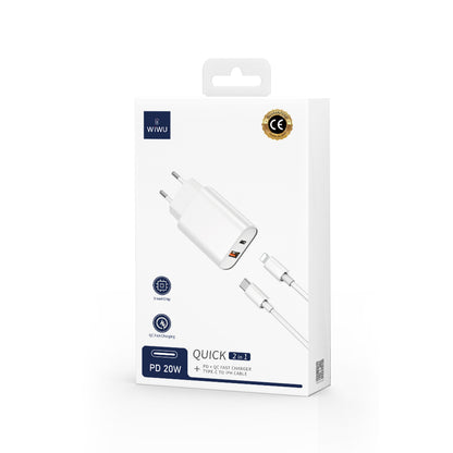 Punjač za mrežu s Lightning kabelom WiWu Wi-U002, 20W, 3A, 1 x USB-A - 1 x USB-C, Crni