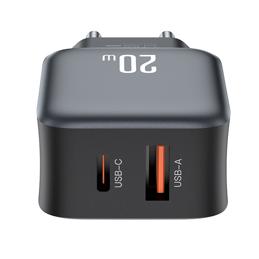 Punjač za mrežu s Lightning kabelom XO Design L154, 20W, 3A, 1 x USB-A - 1 x USB-C, Crni