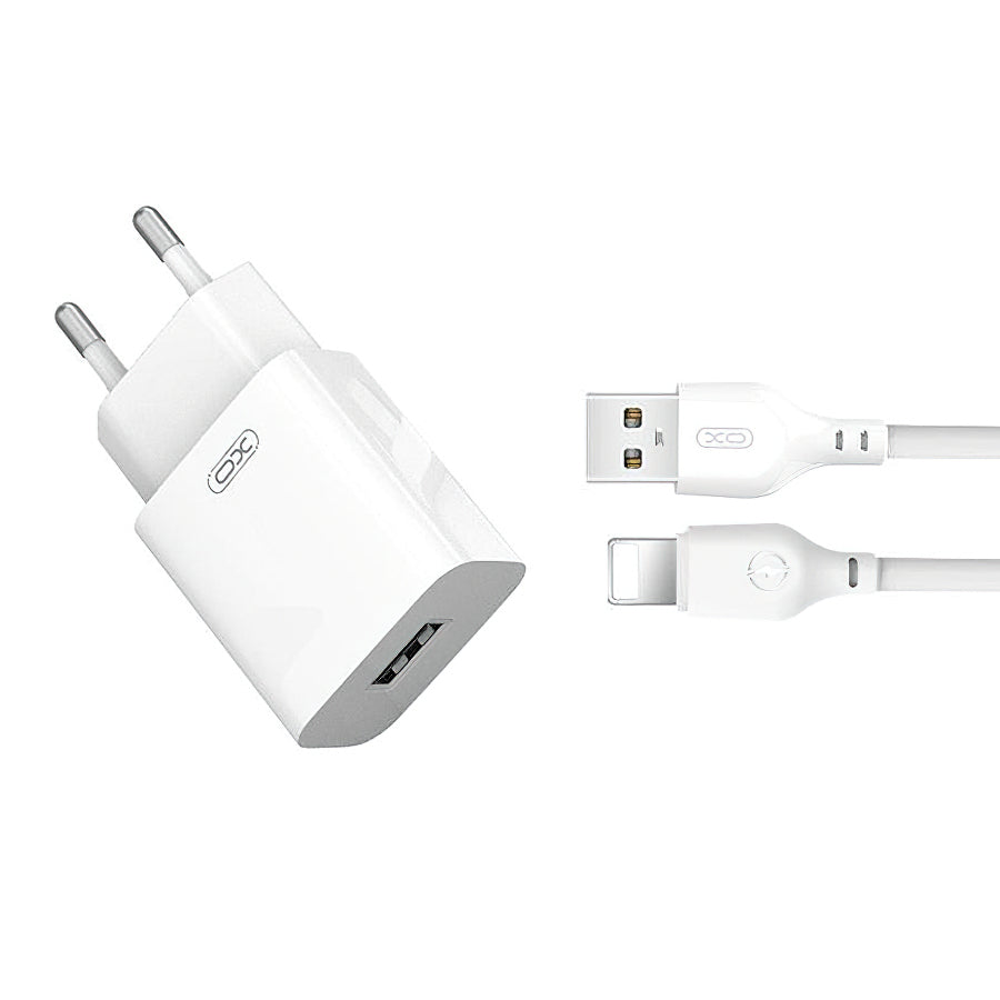 Punjač za mrežu s Lightning kabelom XO Design L99, 12W, 2.4A, 1 x USB-A, Bijeli