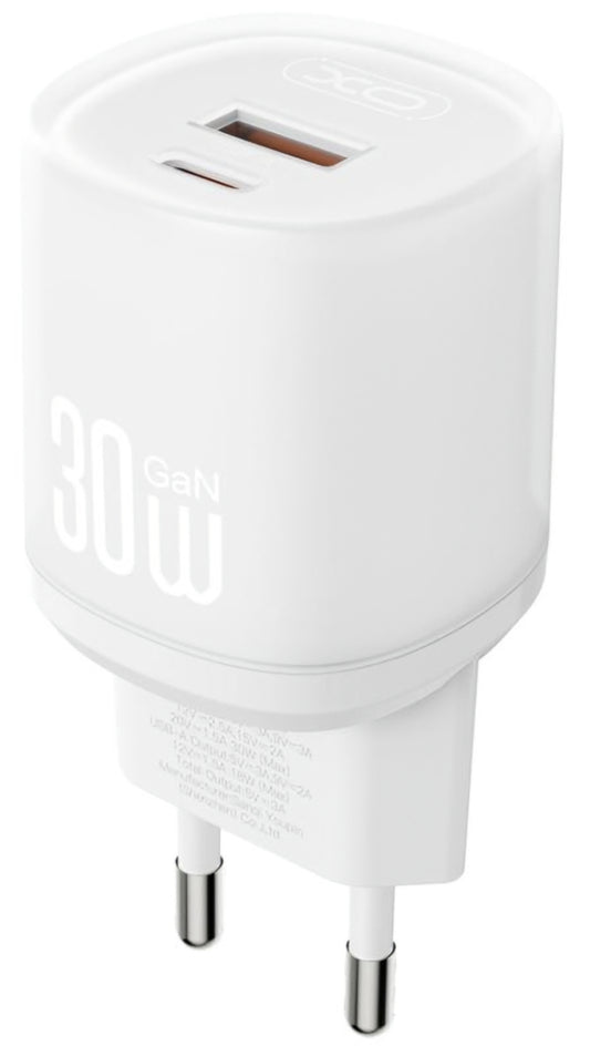 Punjač za mrežu s USB-C kabelom XO Design L151, 30W, 3A, 1 x USB-A - 1 x USB-C, Bijeli