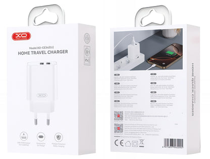 Punjač za mrežu s Lightning kabelom XO Design CE34, 12W, 2.4A, 2 x USB-A, Bijeli