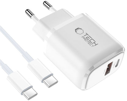 Punjač mreže s USB-C kabelom Tech-Protect NCA45W, 45W, 3A, 1 x USB-A - 1 x USB-C, Bijeli