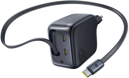 Punjač mreže s USB-C kabelom Baseus EnerCore CJ11, 67W, 3.35A, 2 x USB-C, Crni E0121E00