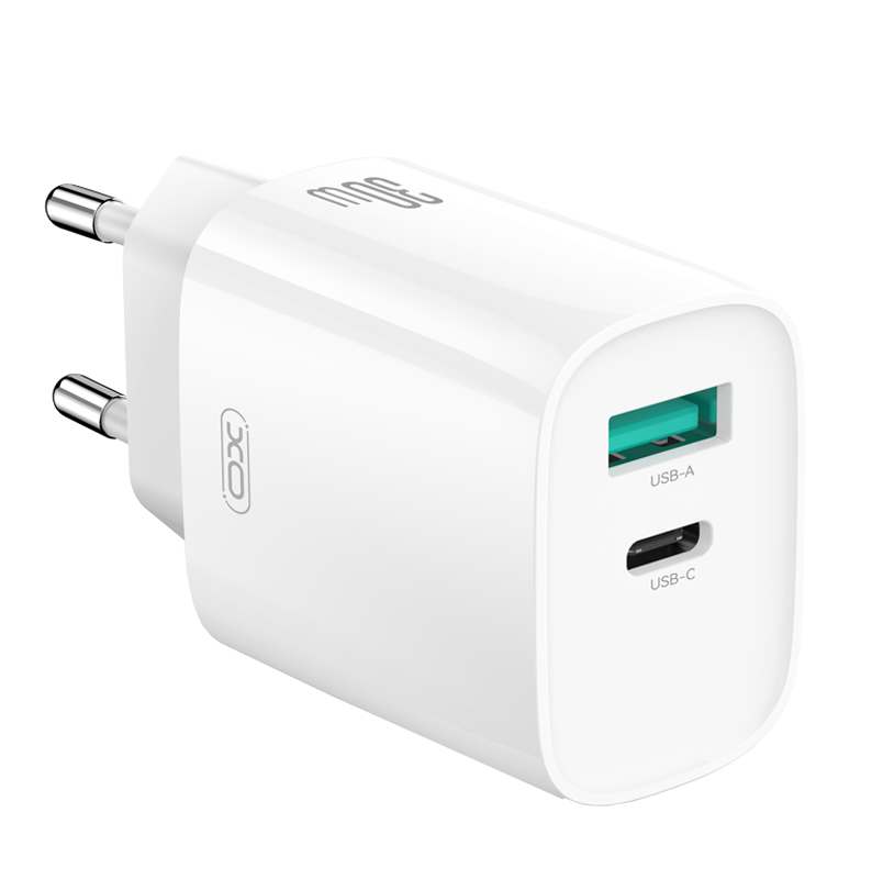 Punjač za mrežu s Lightning kabelom XO Design CE30, 30W, 3A, 1 x USB-A - 1 x USB-C, Bijeli