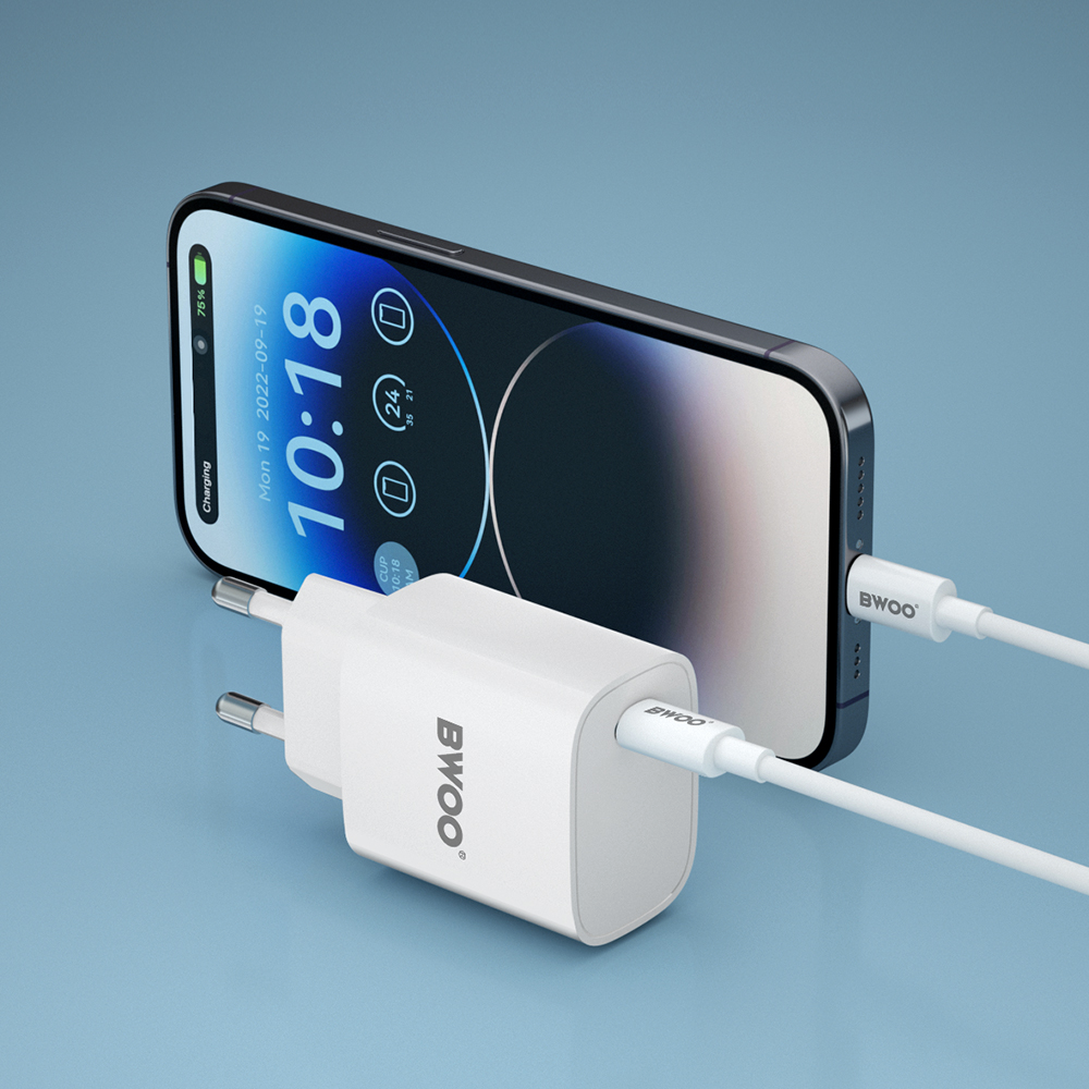 Mrežni punjač s Lightning kabelom BWOO CDA159, 20W, 3A, 1 x USB-C, Bijeli