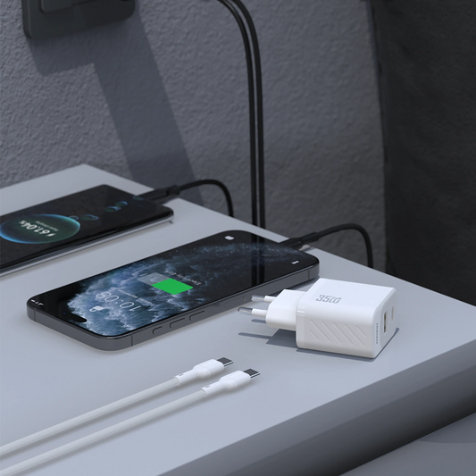 Punjač za mrežu s USB-C kabelom Dudao A27Max, 35W, 1 x USB-A - 1 x USB-C, Bijeli