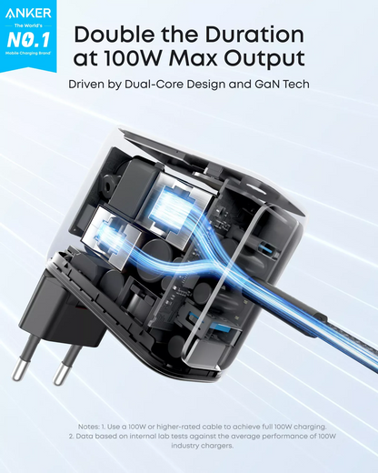 Punjač mreže s USB-C kabelom Anker Smart Display, 100W, 5A, 1 x USB-A - 2 x USB-C, Sivi B121BGZ1