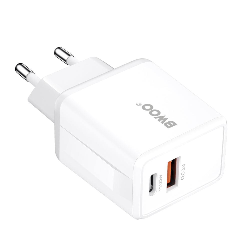 Punjač mreže s USB-C kabelom BWOO CDA182, 38W, 3A, 1 x USB-A - 1 x USB-C, Bijeli