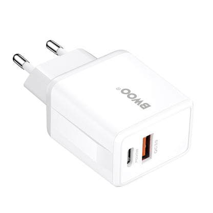 Punjač mreže s USB-C kabelom BWOO CDA182, 38W, 3A, 1 x USB-A - 1 x USB-C, Bijeli