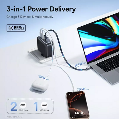 Punjač mreže s USB-C kabelom Baseus EnerCore CJ11, 100W, 1 x USB-A - 2 x USB-C, Crni E0120M00