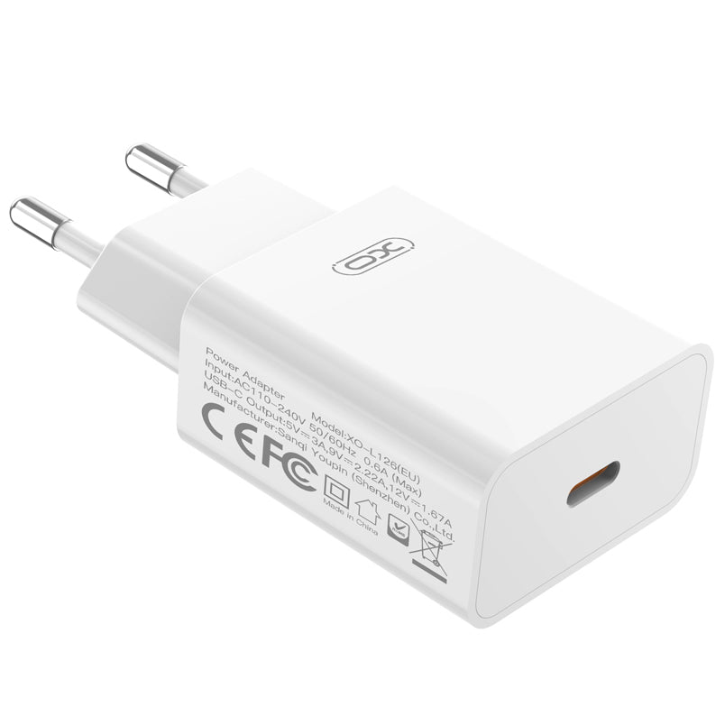 Mrežni punjač s Lightning kabelom XO Design L126, 20W, 3A, 1 x USB-C, Bijeli
