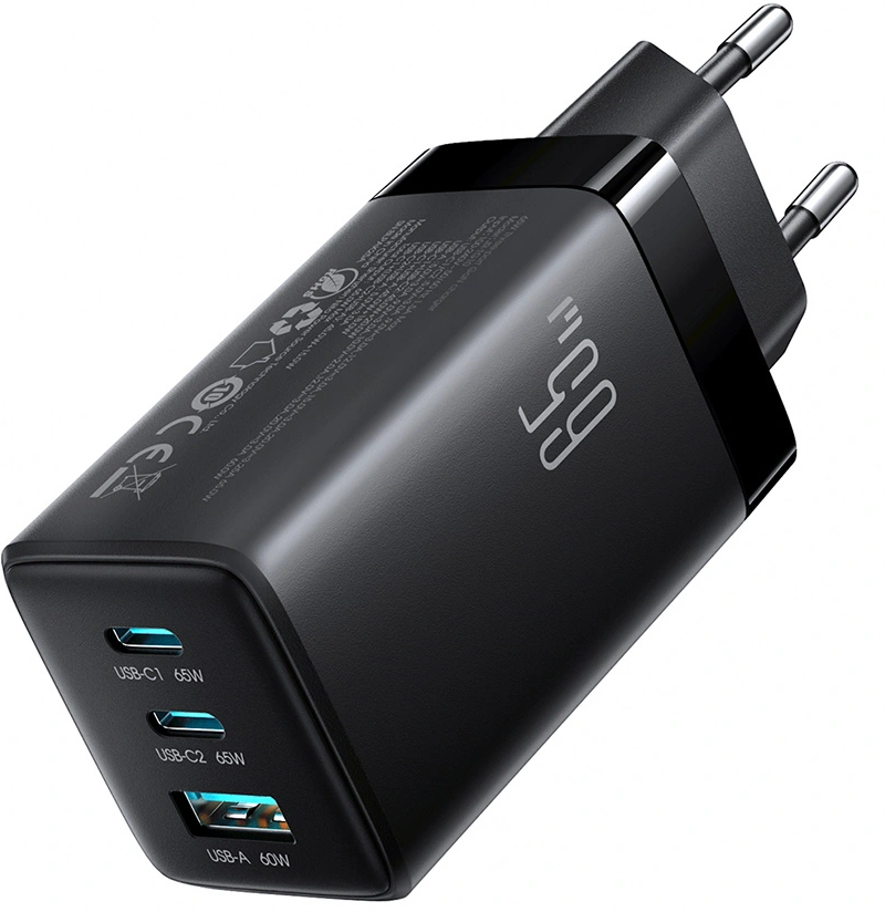 Punjač za mrežu s USB-C kabelom Joyroom JR-TG10, 65W, 3.25A, 1 x USB-A - 2 x USB-C, Crna