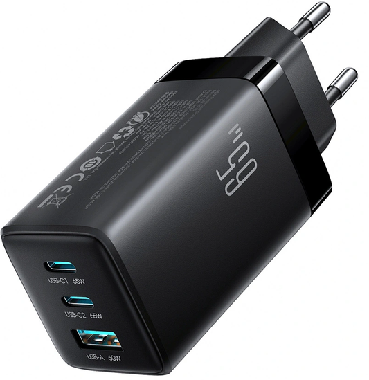 Punjač za mrežu s USB-C kabelom Joyroom JR-TG10, 65W, 3.25A, 1 x USB-A - 2 x USB-C, Crna