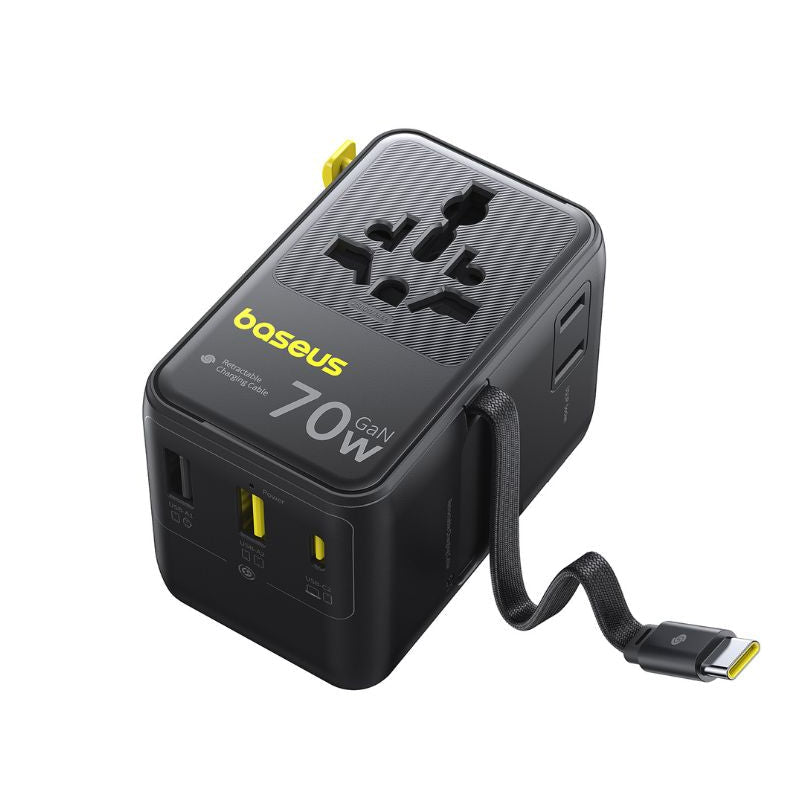 Punjač Mreže S USB-C Kabelom Baseus Travel EnerCore CG11, 70W, 2 x Utikač - 1 x USB-C - 2 x USB-A, Crni E0307E00
