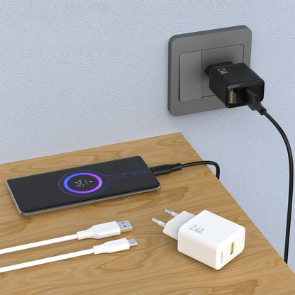 Mrežni punjač s USB-C kabelom Dudao A23TEU, 12W, 2.4A, 1 x USB-A, Crni