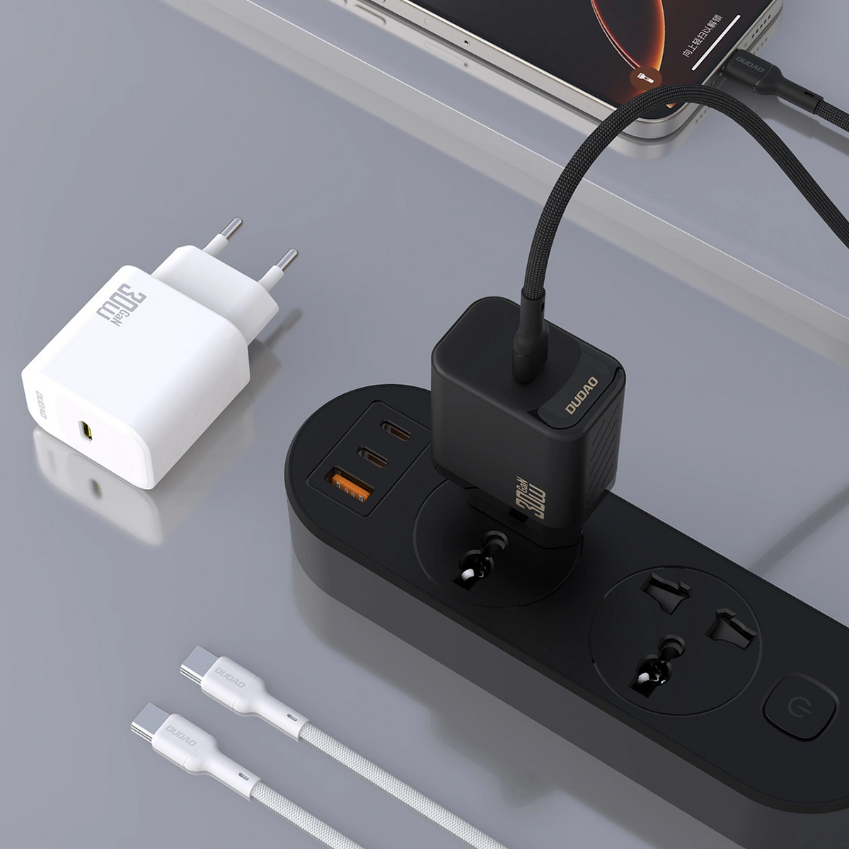 Mrežni punjač s USB-C kabelom Dudao A27PCEU, 30W, 3A, 1 x USB-C, Crna