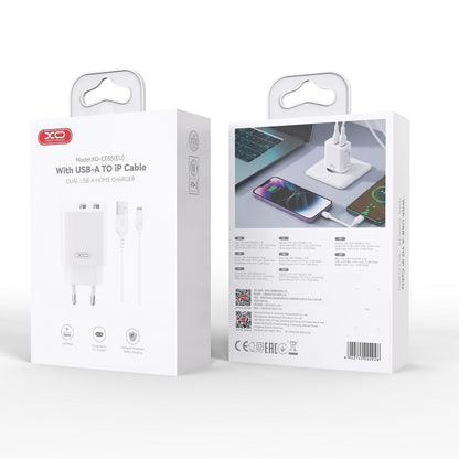 Mrežni punjač s Lightning kabelom XO Design CE55, 12 W, 2,4 A, 2 x USB-A, bijeli