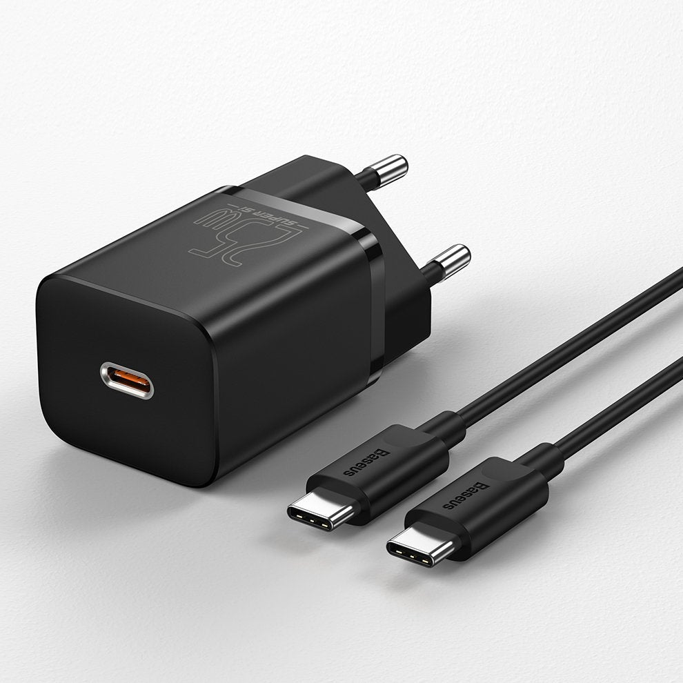 Punjač za mrežu s USB-C kabelom Baseus Super Si, 25W, 3A, 1 x USB-C, crni TZCCSUP-L01