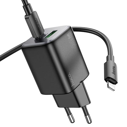 Punjač za mrežu s Lightning kabelom HOCO N41, 20W, 3A, 1 x USB-A - 1 x USB-C, Crni