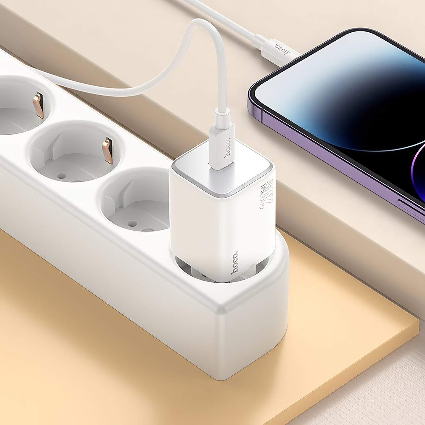 Punjač za mrežu s Lightning kabelom HOCO N40, 20W, 3A, 1 x USB-C, Bijeli