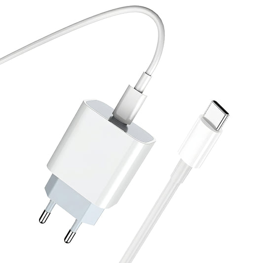 Mrežni punjač s USB-C kabelom Prestico F8S, 20W, 3A, 1 x USB-C, Bijeli