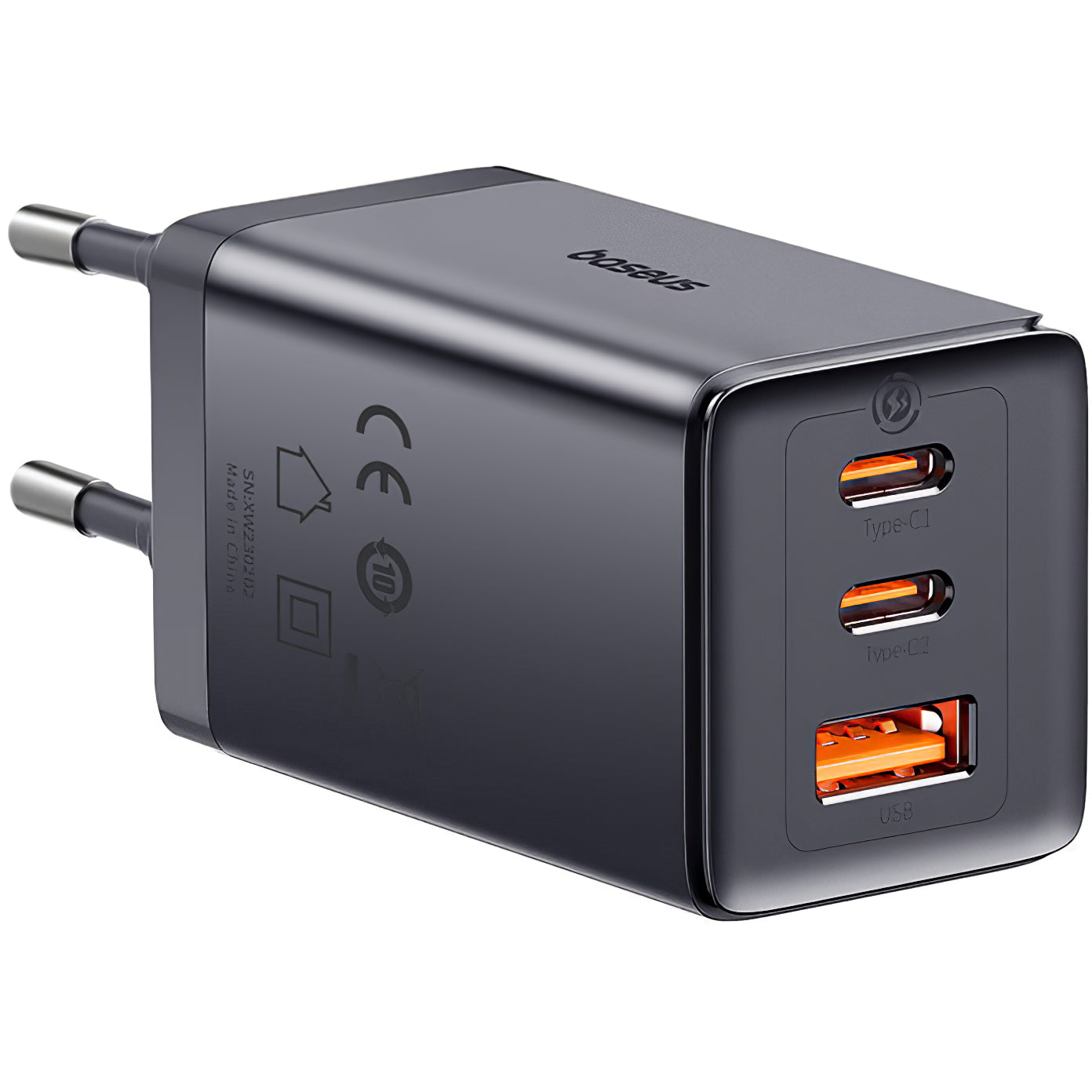 Punjač za mrežu s USB-C kabelom Baseus GaN5 Ultra, 65W, 3.25A, 1 x USB-A - 2 x USB-C, Sivi P10110812827-Z1