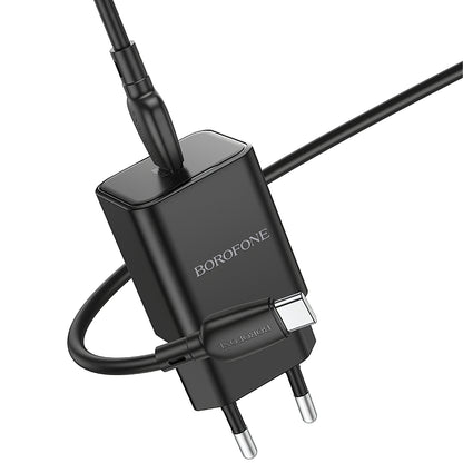 Punjač za mrežu s USB-C kabelom Borofone BN13 Safety, 30W, 3A, 1 x USB-C, crni