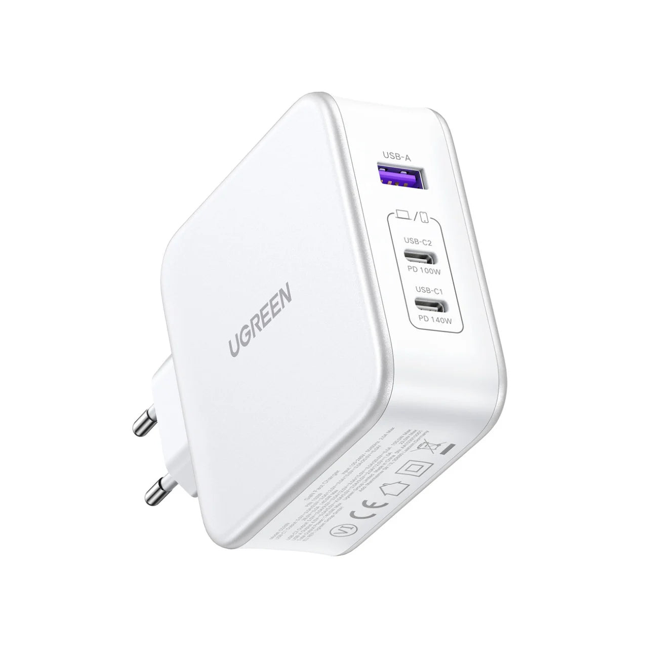 Punjač za mrežu s USB-C kabelom UGREEN CD289, 140W, 5A, 1 x USB-A - 2 x USB-C, Bijeli