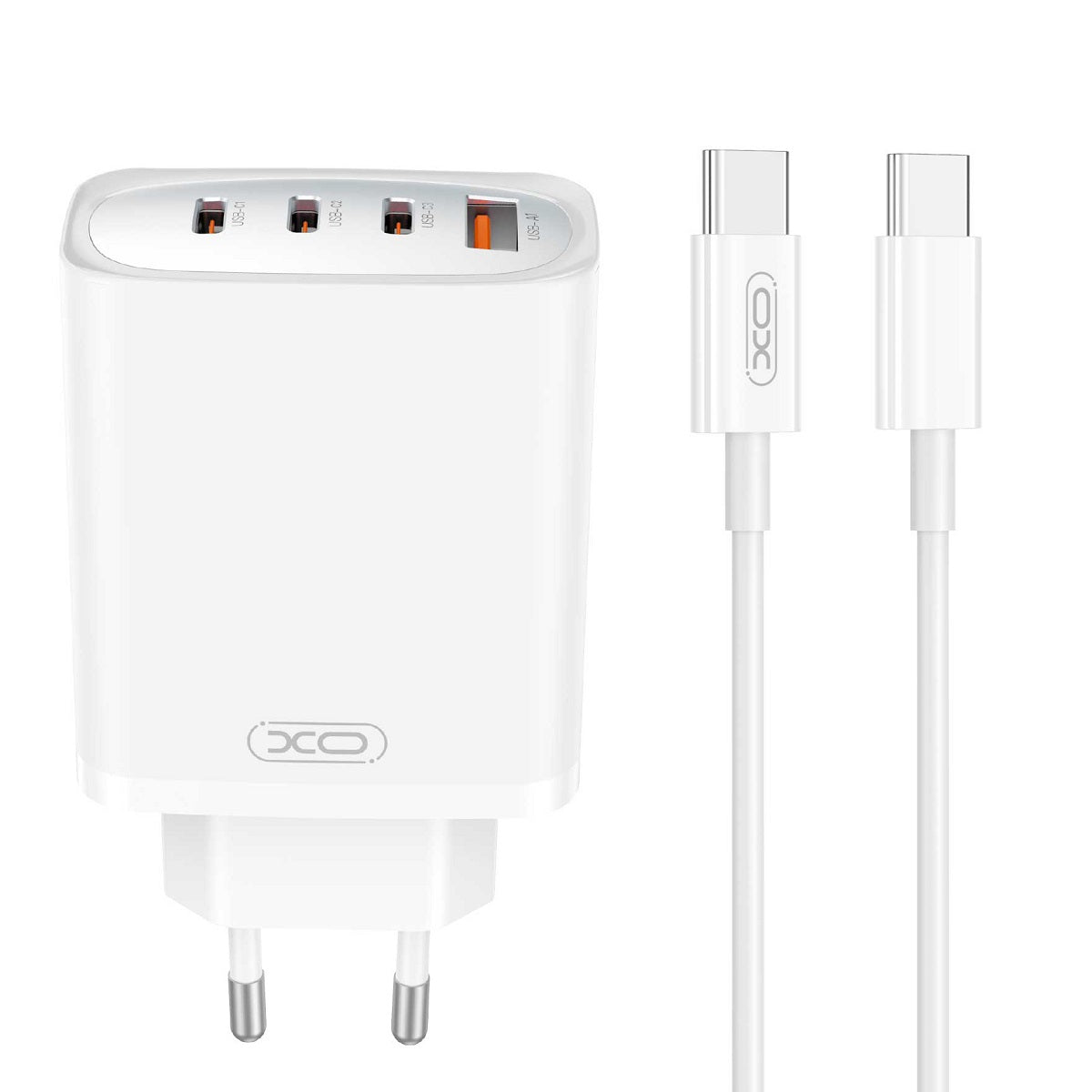 Punjač za mrežu s USB-C kabelom XO Design CE23, 65W, 3.25A, 1 x USB-A - 3 x USB-C, Bijeli