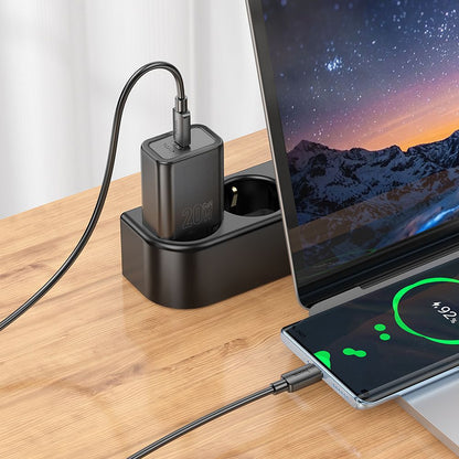 Punjač za mrežu s USB-C kabelom HOCO N60, 20W, 3A, 1 x USB-C, Crni