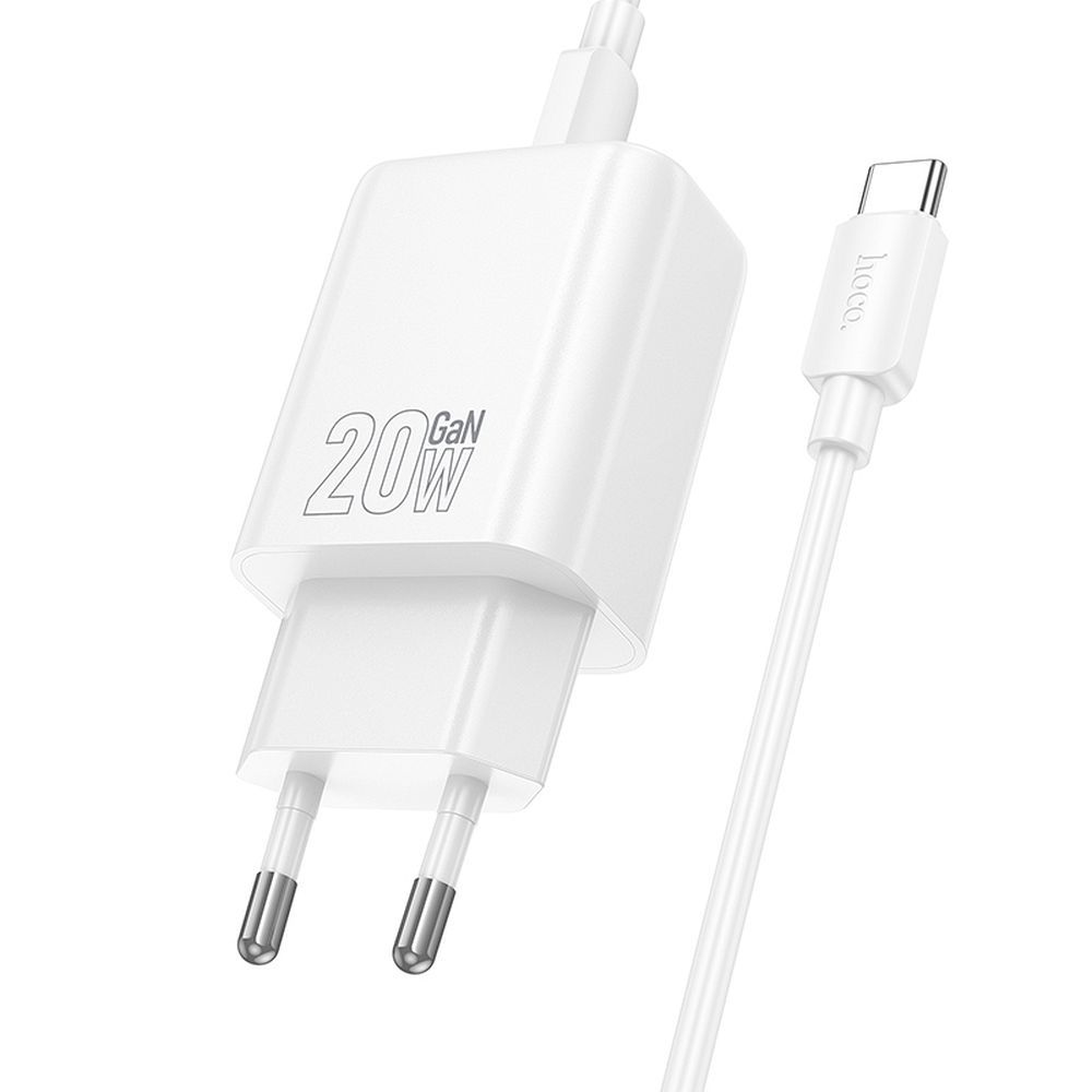 Punjač za mrežu s USB-C kabelom HOCO N61, 20W, 3A, 1 x USB-A - 1 x USB-C, Bijeli