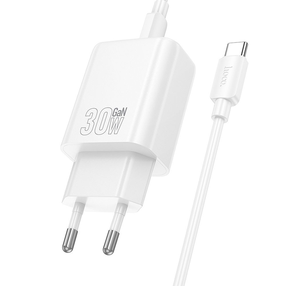 Punjač za mrežu s USB-C kabelom HOCO N63, 30W, 3A, 1 x USB-A - 1 x USB-C, Bijeli