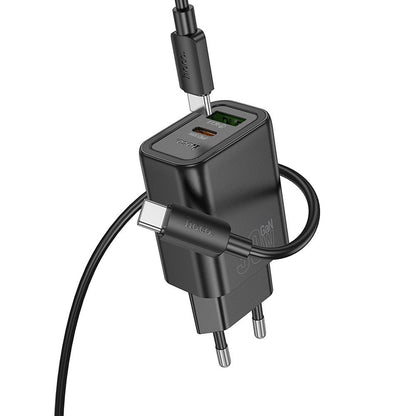 Punjač za mrežu s USB-C kabelom HOCO N63, 30W, 3A, 1 x USB-A - 1 x USB-C, Crni
