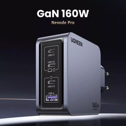 Punjač za mrežu s USB-C kabelom UGREEN X763 Nexode Pro, 160W, 3.25A, 1 x USB-A - 3 x USB-C, Sivi