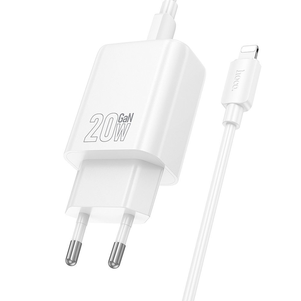 Punjač za mrežu s Lightning kabelom HOCO N61, 20W, 3A, 1 x USB-A - 1 x USB-C, Bijeli