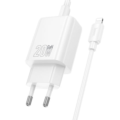 Punjač za mrežu s Lightning kabelom HOCO N61, 20W, 3A, 1 x USB-A - 1 x USB-C, Bijeli