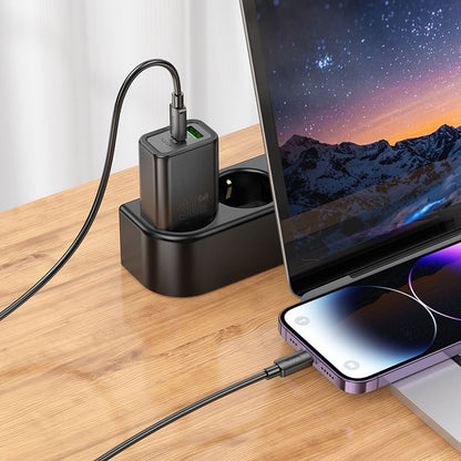 Punjač za mrežu s Lightning kabelom HOCO N63, 30W, 3A, 1 x USB-A - 1 x USB-C, Crni