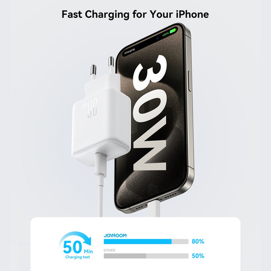 Punjač za mrežu s USB-C kabelom Joyroom JR-TCF24, 30W, 3A, 1 x USB-C, Bijeli